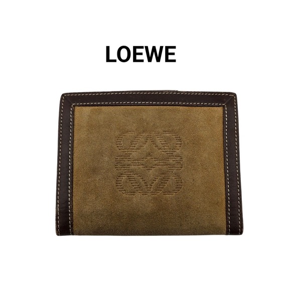 Loewe Handbags - Loewe Bifold Wallet Suede Leather Tan Brown Anagram Logo Made in Spain
